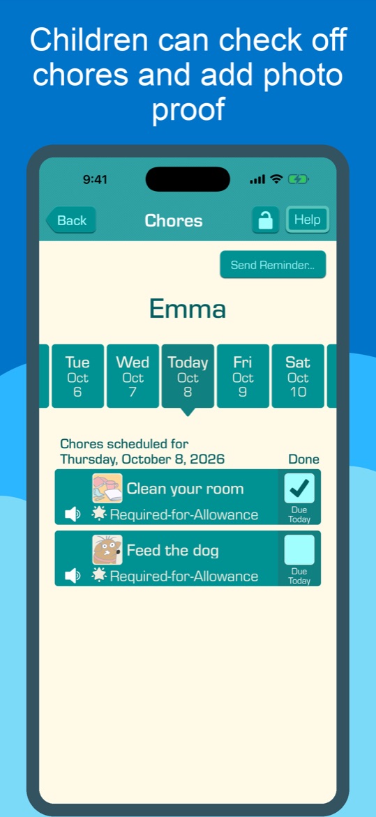Children can check off chores and add photo proof
