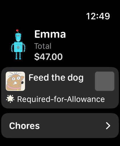 Emma’s next chore on an Apple Watch